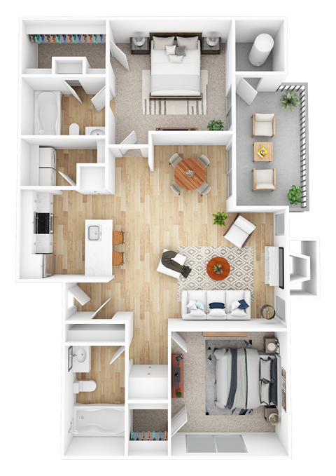 Floor plan for 2 beds, 2 baths, 1040 sqft